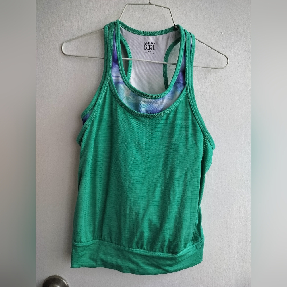 Athleta Girl Green Tank Top with Blue and Purple Accents Sz L 12